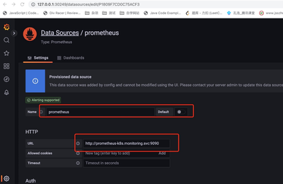 图 6 grafana 内的 prometheus 数据源配置